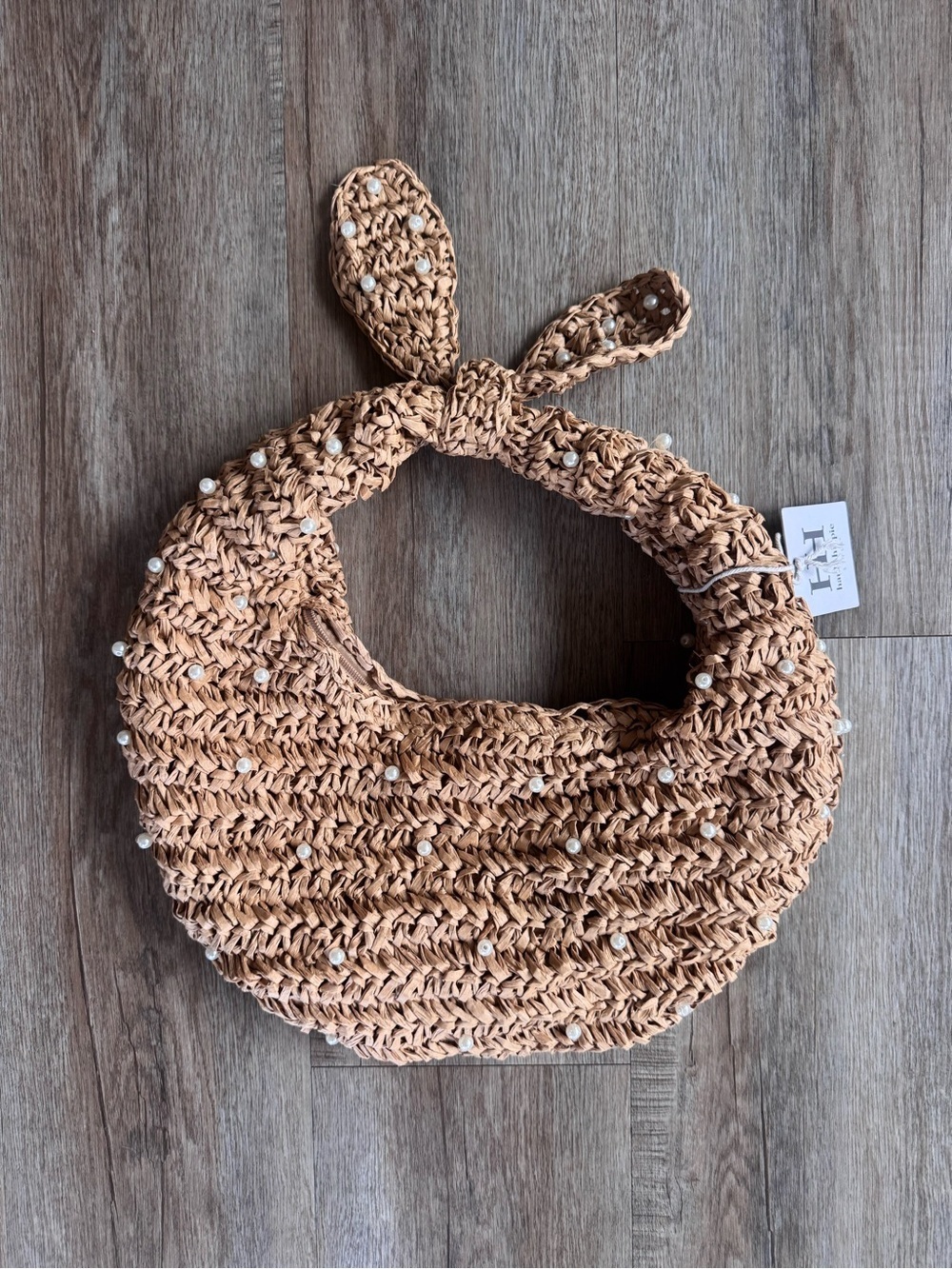 Haute Hippie Woven Raffia Pearl Hobo Bag - New With Tags